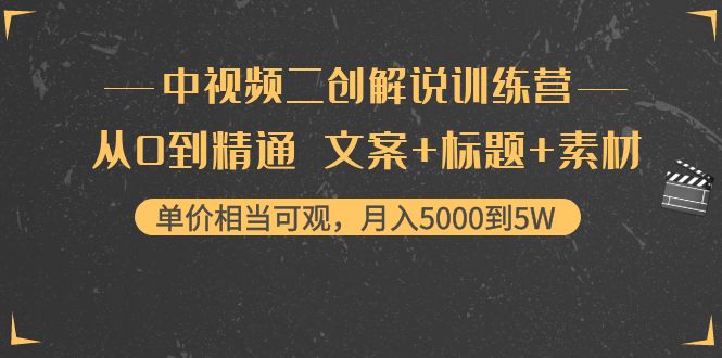 中视频二创解说训练营：从0到精通 文案+标题+素材、月入5000到5W-59爱分享